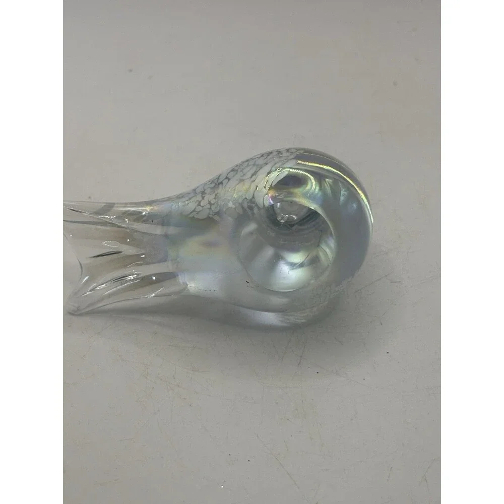 Rainbow Snow Bird Figurine Iridescent Art Glass Matte Finish 5”